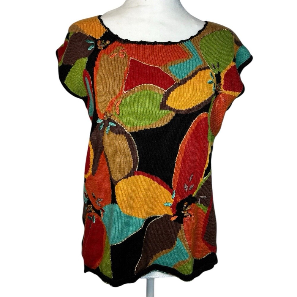 Vintage Cold water Creek Pullover Sweater Top Beaded Patchwork Size Large